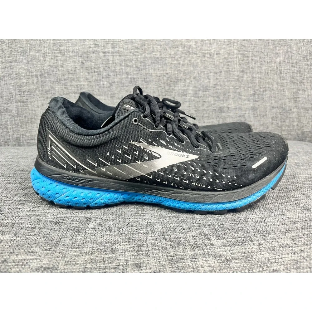 Brooks Ghost 13 Men Running Shoes Black Blue Silver Size 10.5 Sneakers Medium(D)